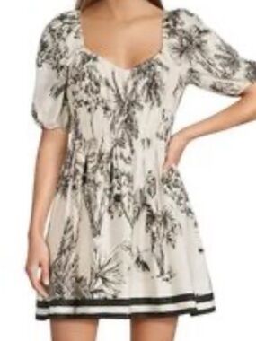 ANTONIO MELANI Cream Dress with Black Botanical Print NWT Size 10